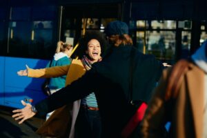 Group Bus Transportation Arrival